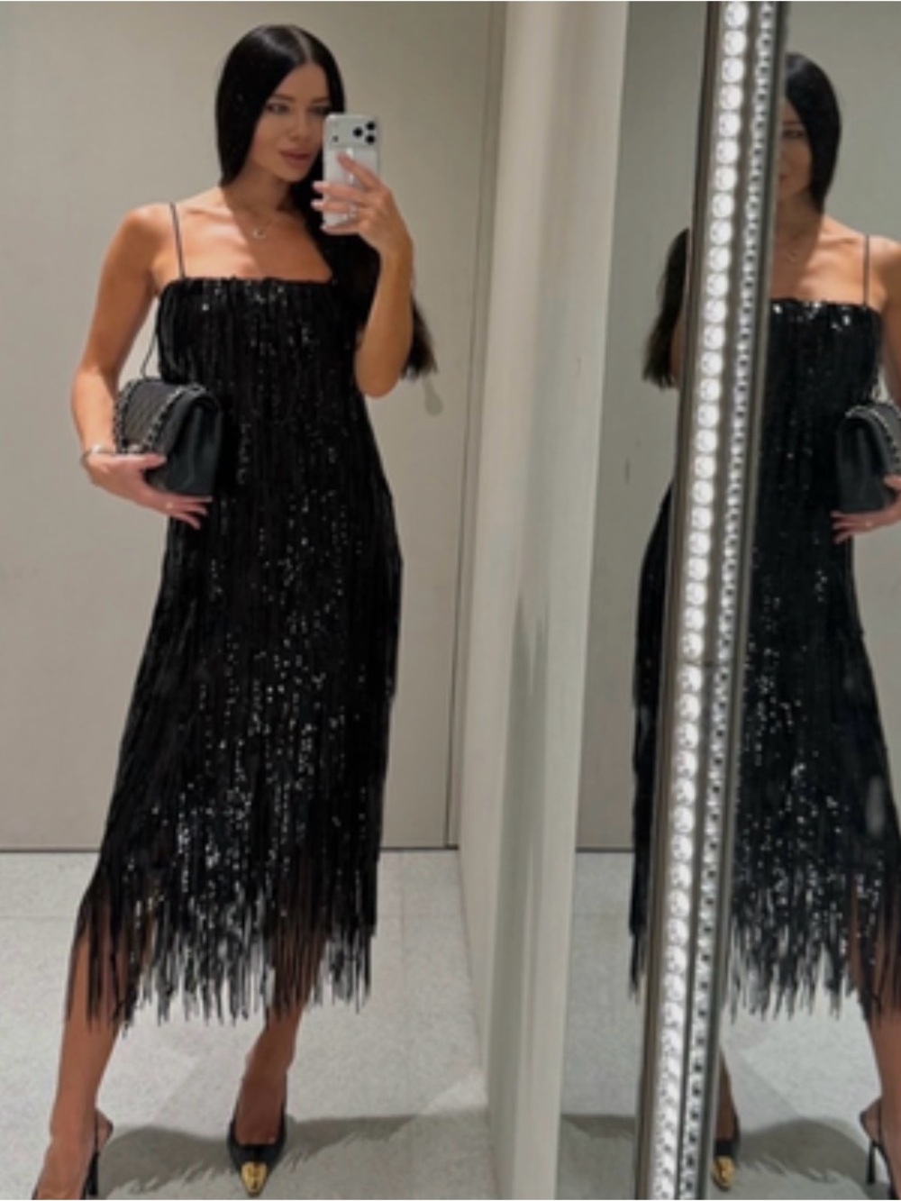 Zara Black Limited Edition Sequin Fringe Slip Dress